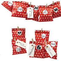 Frau WUNDERVoll® DIY Adventskalender zum Befüllen Bescherung, rot weiße Sterne Papiertüten 13x16,5cm, Ziffern schwarz weiß/Weihnachten Aufkleber Advent Kalender Kinder Geschenkbeutel