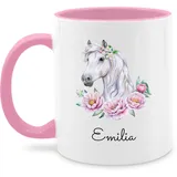 Tasse Tassen 325ml - Pferde - Pferdekopf Motiv mit Name personalisiert I Pferdemotiv I Pferd Name - 325 ml - Rosa - reitersachen pferden pferdemädchen glühweintassen