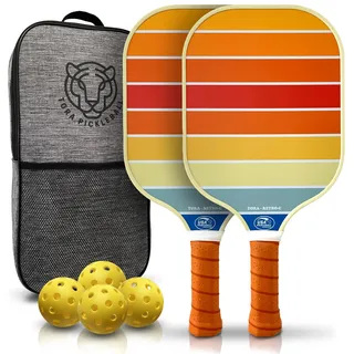 Tora Pickleball - USA Pickleball genehmigt - Strukturierte Kohlefaser-Oberfläche - Pickleball-Paddel-Set mit Tasche und Bällen - Pickleball-Paddel 2er Set - Retro-C-Design-Paddel