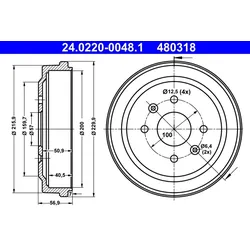 ATE 24.0220-0048.1 Bremstrommel