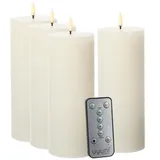 uYuni 4er Set LED Kerzenset PIA Rustik-Optik H: 20cm mit Batterien und Fernbedienung - creme -
