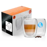 BigDean Espressotasse 2 Stück doppelwandige Latte Macchiato Gläser 300 ml Kaffeegläser, 2-tlg., Glas, Borosilikat Glas, Spülmaschinen Fest, Lebensmittelecht. weiß 300 ml | Ø 9 cm x 9 cm x 11 cm