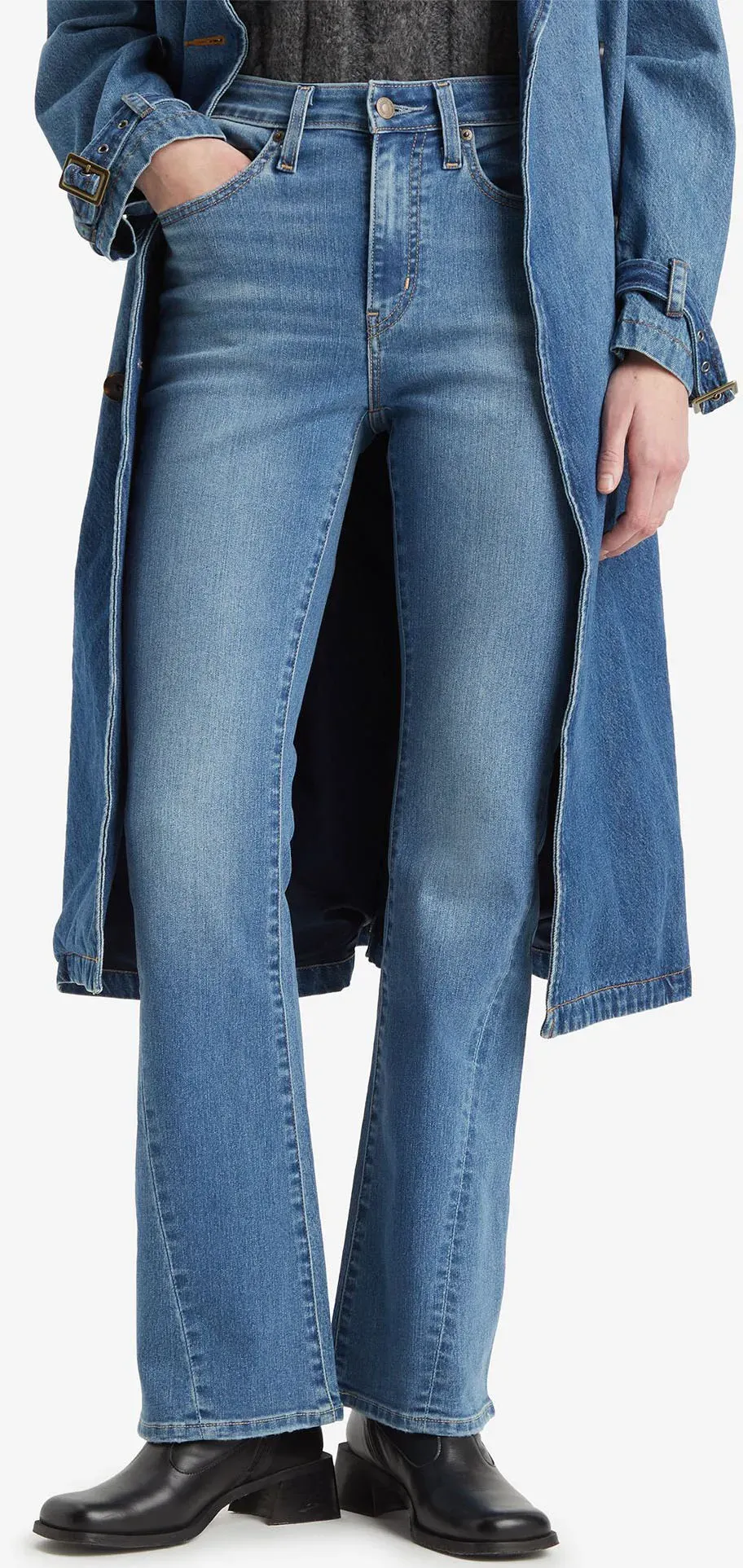 Bootcut-Jeans LEVI'S "TWISTED 725 BOOTCUT", Damen, Gr. 30, Länge 32, ot flashback, Denim/Jeans, Obermaterial: 80% Baumwolle, 19% Polyester, 1% Elasthan, casual, bootcut fit lang, Jeans