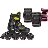 Playlife Inlineskates PLAYLIFE "Playlife Joker" Gr. 37,5, bunt (gelb, pink, schwarz), Inlineskates_Rollschuhe_Schlittschuhe, Kinder, 37,5/40, Kunstfaser, mit Schutz Set bestehend aus Knie-, Ellenbogen-, Handgelenkschützern