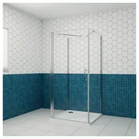 duschspa Komplettdusche U-Duschkabine 185cm 6mm ESG Drehtür Duschtür Glastür Pendeltür, BxT: 80x90 cm, Einscheibensicherheitsglas, Sicherheitsglas, Set, ebenerdiger Einbau möglich 80 cm x 90 cm