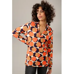 Shirtbluse, mit trendigem Retro-Muster - jedes Teil ein Unikat, Gr. 36, sand-hellbraun-orange-marine, , 73668817-36