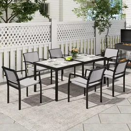 Outsunny Sitzgruppe 7 tlg. Essgruppe für 6 Personen Esstisch mit 6 Stapelbare Stühle, Esszimmergruppe Küchentisch-Set mit Stahlgestell Balkonmöbel Gartenmöbel für Terrasse, Balkon Grau