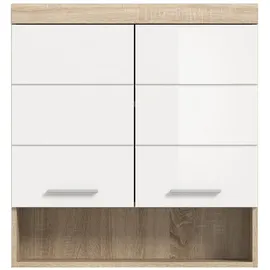 inn.furn Hängeschrank Weiß Hochglanz Eiche, 74 x 79 cm, Mambo