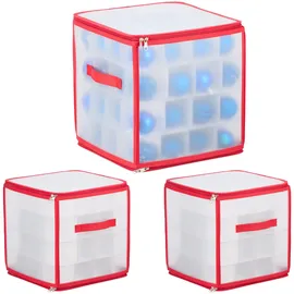Relaxdays Weihnachtskugel Aufbewahrungsbox, 64 Fächer, HxBxT: 31 x 30 x 30 cm, Christbaumkugel Box, transparent/rot