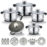 Melody Topf-Set Induktion Topfset Edelstahl Induktion Töpfe alle Herdarten Kochtopf Kochtopfset schwarz-Silber 10-teilig