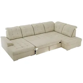 MKS Meble Eckcouch Samt U-Form 3-Sitzer Beige