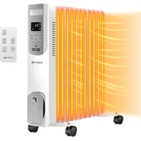 veska Ölradiator 2500W Elektro Heizkörper mit LCD-Display und Fernbedienung, 12h-Timer, Thermostat, Abschaltautomatik, Überhitzungsschutz Mobile Elektroheizung 2500 Watt weiß