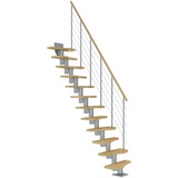 DOLLE Mittelholmtreppe Basel (Breite: 64 mm, Perlgrau, Variabel, Farbe Stufen: Ahorn, Natur, Geschosshöhe: 258 – 315 cm)