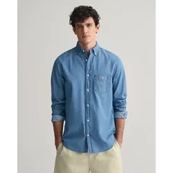 Langarmhemd GANT "Regular Fit Denimhemd Jeanshemd pflegeleicht", Herren, Gr. XXL, N-Gr, blau (semi light blau), Web, Obermaterial: 100% Baumwolle, casual, regular fit, Langarm, Hemden