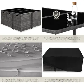 Tectake tectake® Rattan Sitzgruppe, für 6 bis 10 Personen, UV-beständig, zusammenschiebbar, inklusive Schutzhülle