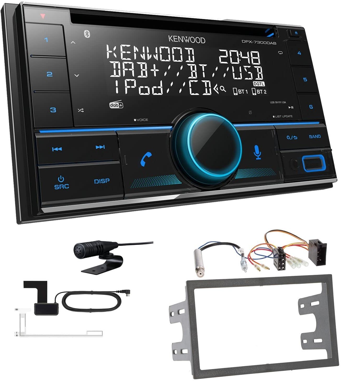 Kenwood DPX-7300DAB 2-DIN Autoradio mit Bluetooth Digitalradio DAB+ USB CD passend für Volkswagen VW Golf IV 1997-2003 schwarz