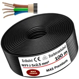 MAS-Premium® Erdkabel Deutscher Marken-Elektrokabel Ring zur Verlegung im Erd- und Außenbereich Standard Starkstromkabel Made in Germany (NYY-J 5x2,5 mm2, 100m)