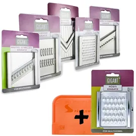 Novabest 4-fach Gemüse-Hobel Multi-Schneider Muxels Mega-Set mit 5 zusätzlichen Einsätzen in Edelstahl und Multi Schäler