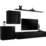 Meublorama - Wohnzimmer-wandmöbelset Switch V Design, In Glänzendem Schwarz.