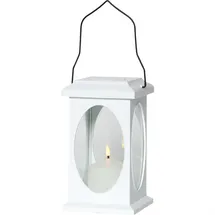 StarTrading Laterne Kunststoff Metall 23x13,5 cm Batteriebetrieb Timer weiß