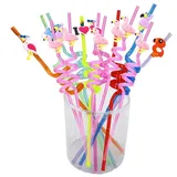 Dusenly 8 x Hawaii-Flamingo-Trinkhalme, wiederverwendbar, Kunststoff, Flamingo-Trinkhalme, Cocktail-Strohhalm, gebogen, für Hawaii, Luau, Sommer, Strand, Pool, Party-Dekorationen