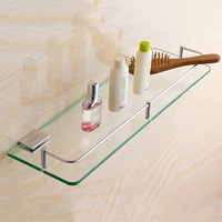 QFFL Raum Aluminium Glasregal, Wandmontierter Retangular Storage Organizer, Schwimmende Regale für Die Dusche mit Leitplanke, für Badezimmer Küche (Size : 60cm)