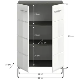 xonox.home Kommode Salsa 60 x 85 x 37 cm Weiß/Rauchsilber