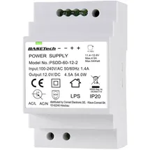 BASETECH BT-2250320 Hutschienen-Netzteil (DIN-Rail) 12 V 4.5 A 54 W Anzahl Ausgänge:2 x Inhalt 1 St.