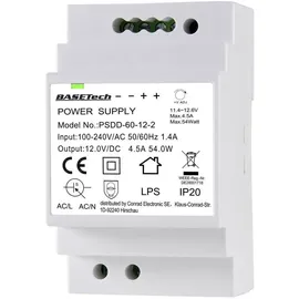 BASETECH BT-2250320 Hutschienen-Netzteil (DIN-Rail) 12 V 4.5 A 54 W Anzahl Ausgänge:2 x Inhalt 1 St.