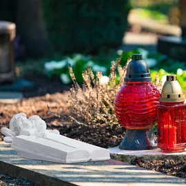 Relaxdays Grabengel mit Buch, Kunststein, wetter-, frost- & UV-beständig, H x B x T: 10 x 20 x 20 cm, Grabschmuck, weiß