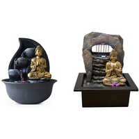 Zen Light Praya Zimmerbrunnen mit Pumpe und LED-Beleuchtung, Kunstharz, Gold & Zen'Light Zen Dao Springbrunnen, Kunstharz, Bronze, 21 x 17 x 25 cm