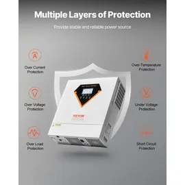 Vevor Hybrid-Solarwechselrichter, reiner Sinus-Wechselrichter 24 V DC auf 220/230 V AC, mit integriertem 100A MPPT-Solarregler, für netzunabhängige Blei-Säure-Lithium-Batterie