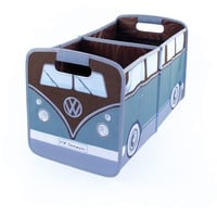 BRISA VW Collection - Volkswagen Falt-Aufbewahrungs-Spielzeug-Kofferraum-Box-Tasche-für-Einkäufe in T1 Bulli Bus Form (Classic Bus/Petrol & Braun)