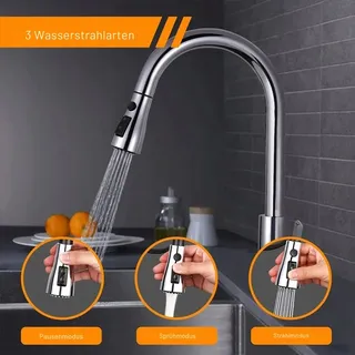 Tacklife DAWF01JD, Küchenarmatur, Küchenarmatur mit herausziehbarer Edelstahlbrause, Spültischarmatur mit 3 Sprühmodi, 360° drehbarer Einhebelmis