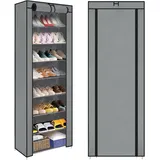 BALLSHOP Schuhschrank 58x28x158cm Schuhregal mit 10 Ebenen Shoe Rack Schuhaufbewahrung mit Staubdichtem Überzug für High Heels Sportschuhe (Grau)