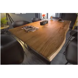 Massivholz Esstisch 140cm Wild-Akazie Baumkante Industrial Design 2,6cm Tischplatte
