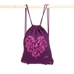 Turnbeutel GymBag YOGA HEART. lila mit Print fuchsia. 100% Baumwolle malvenfarben No Size