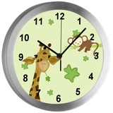 CreaDesign Funkwanduhr Funkuhr, Kinder Wanduhr, Kinderuhr, Kinderzimmer Giraffe-Affe (geräuscharmes Uhrwerk) bunt