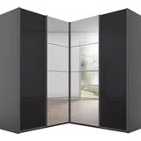 Rauch Quadra Eckschrank, Türendämpfer und Schubladeneinsatz, Glas-/Spiegeltüren grau