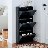 VEEHAUS Schuhregal Schmal Metall Schuhschrank Hoch Schuhkipper mit Magnetische Abdeckung Metall Montiert Schuhschrank Schmal und Wandmontage (Anthrazit, 3 Klappen)
