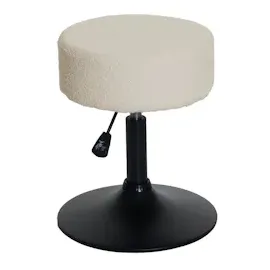 Mendler 2er-Set Hocker HWC-C22, Sitzhocker Schminkhocker, höhenverstellbar drehbar Ø 37cm Stoff Bouclé 450g/m2 FSC® ~ creme-weiß