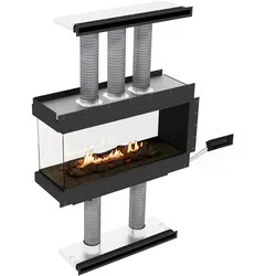 Planika Panorama [Ethanol Einbau Gehäuse mit Automatikbrenner und Verglasung]: Insel - mit Holzscheiten - mit Smart Home Integration