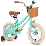 JOYSTAR 14 Zoll Kinderfahrrad für Kleinkinder 3-5 Jahre Mädchen, Mädchenfahrrad mit Stützrädern & Korb, Kinderfahrrad Grün