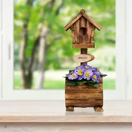 Relaxdays Deko Vogelhaus mit Blumentopf, Braun