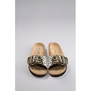 aniston shoes Pantolette, Strandschuh, Sommerschuh, Urlaubschuh, leo - NEUE KOLLEKTION goldfarben|schwarz 38 EU
