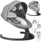 MOMI KENANI Elektrische Babywippe mit Bluetooth, Fernbedienung & Musik, 5 Stufen – inkl. Moskitonetz – Dunkelgrau - Grau