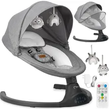 MOMI KENANI Elektrische Babywippe mit Bluetooth, Fernbedienung & Musik, 5 Stufen – inkl. Moskitonetz – Dunkelgrau - Grau