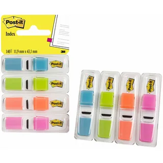 Post-it 683-4ABX Index Mini 11,9 x 43,2 mm, 4 x 35 Haftstreifen im Etui ‎Blau/Grün/Orange/Lila (1 Packung mit 4 Stück)