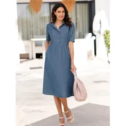 Jeanskleid INSPIRATIONEN "Jeans-Kleid", Damen, Gr. 38, Normalgrößen, blau (blau, bleached), Denim/Jeans, 100% Baumwolle, unifarben, wadenlang, Kurzarm, Kleider