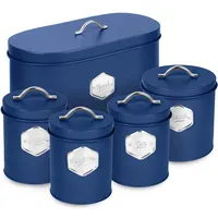 HEFTMAN Blau Küchenbehälter-Set, stilvolles 5-teiliges Küchenbehälter-Set für Brot, Kekse, Zucker, Kaffee, Tee, Aufbewahrungsset, luftdicht, beschriftete Behälter, Blau Küchenzubehör (5 Stück)